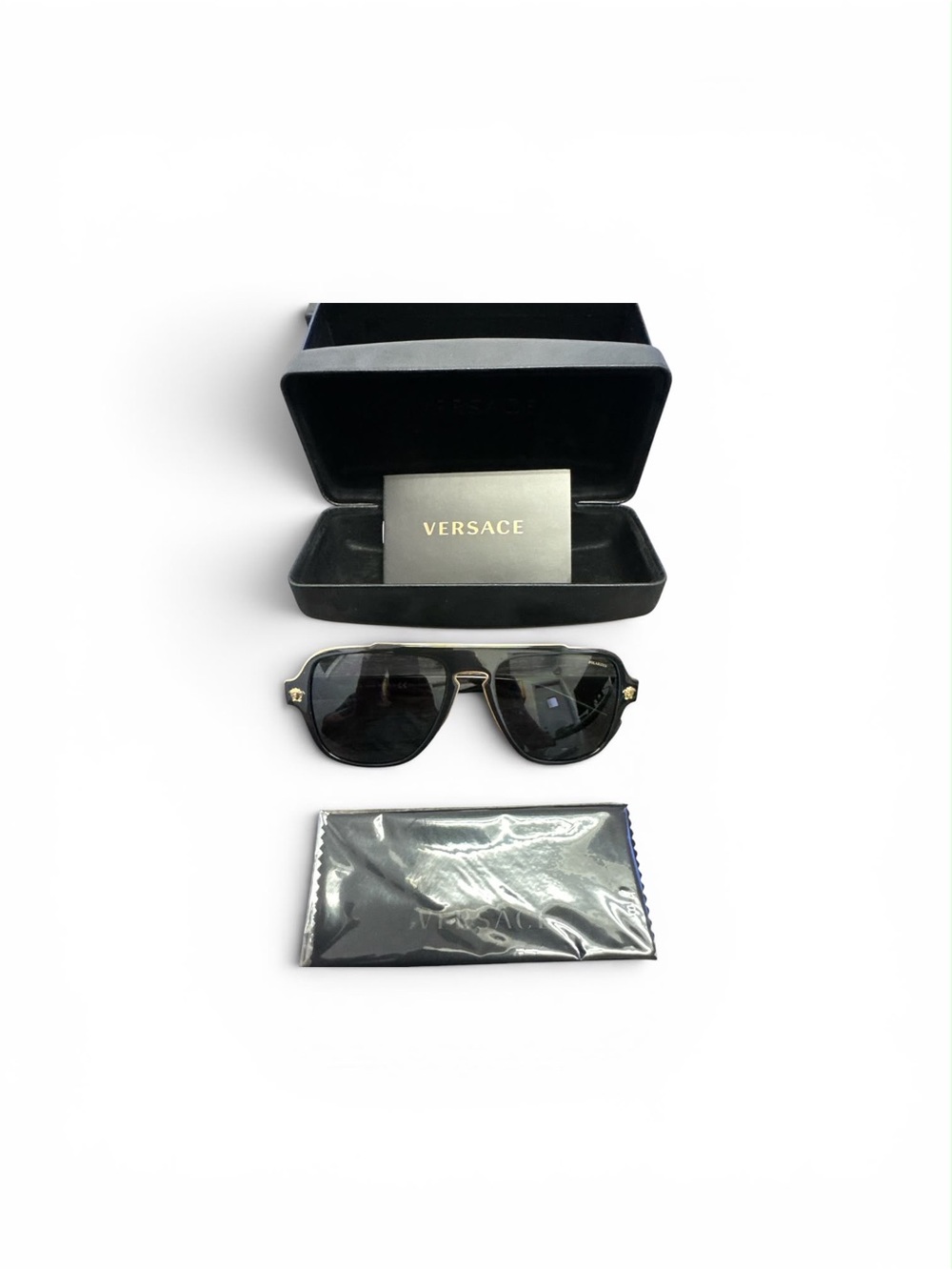 Versace Black and Gold Aviator Sunglasses